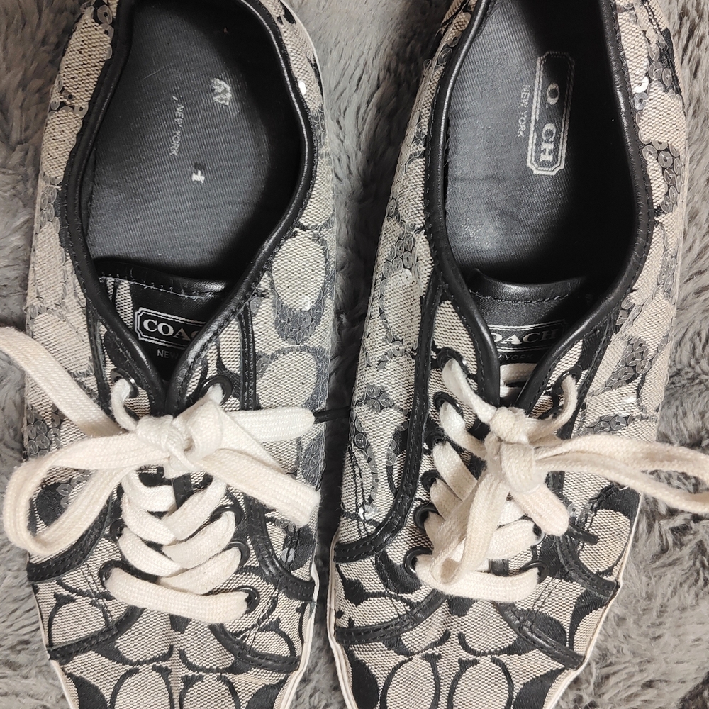 Coach Women's Signature Canvas Sneakers in Black and Cream
